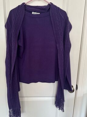 Coldwater Creek Purple Cable-Knit Open Front Sweater Wrap